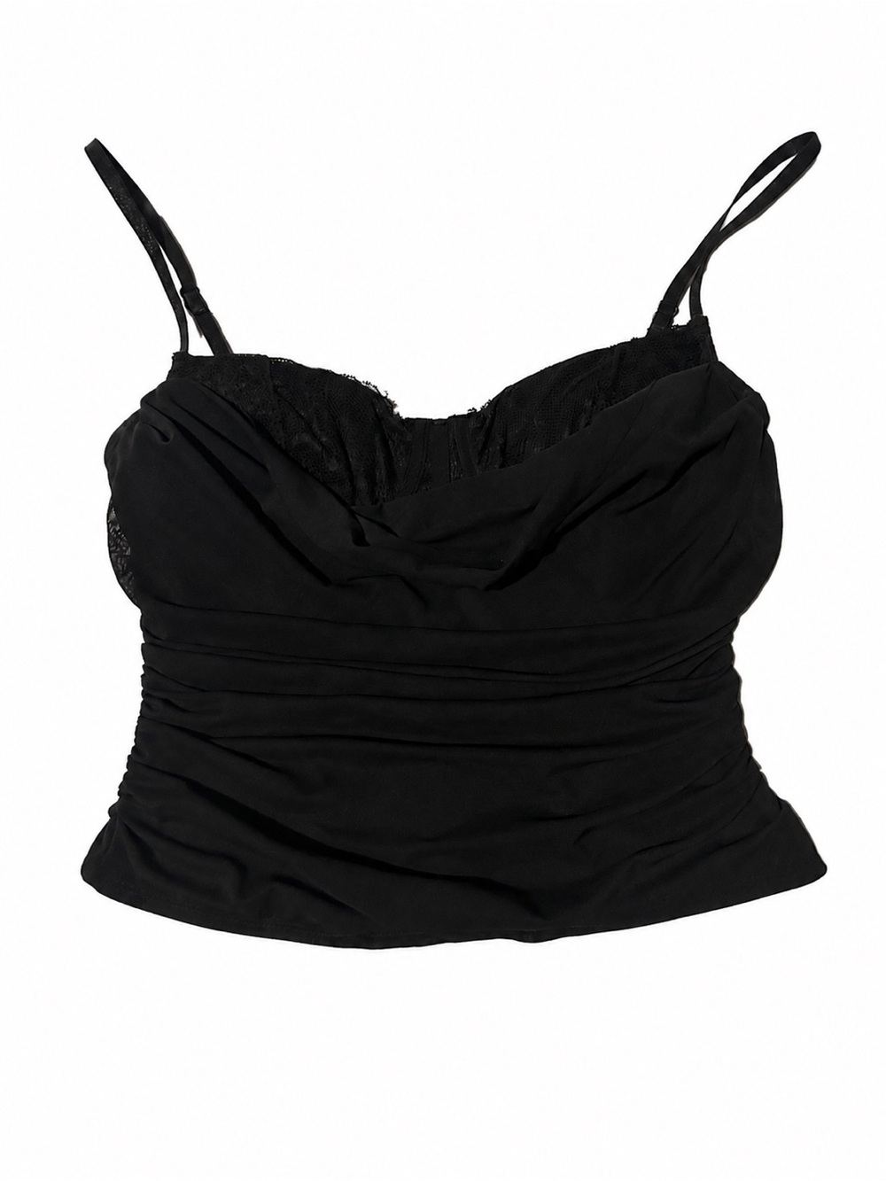 Garage Black Ruched Corset Cami Top Size S Lace Adjustable Straps Y2K